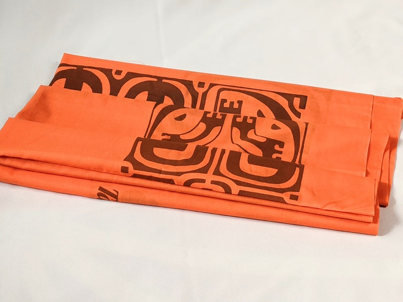 Vintage 1960s Tahitian Mid-Century Modern Boho Tiki Hand Print Fabric Panel Block Print Tribal Tahiti BeachComber - 70" X 44" panel image 2