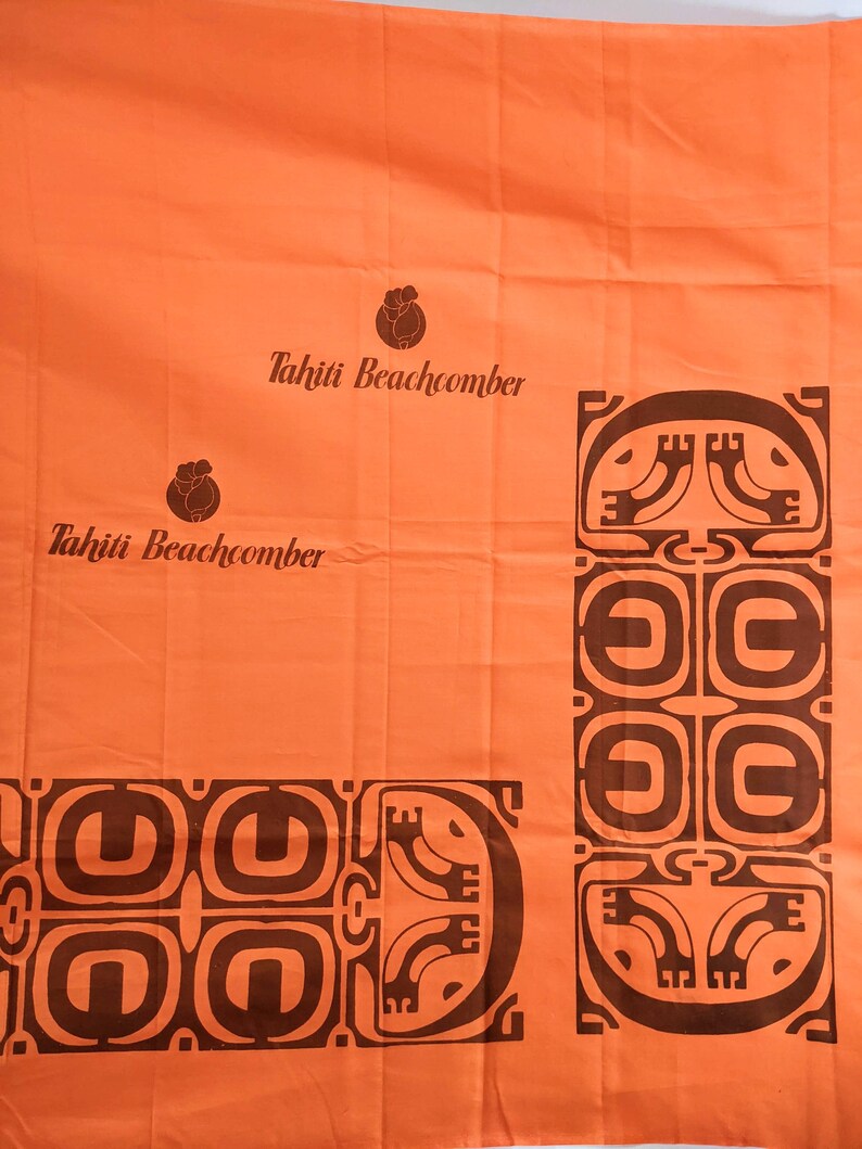 Vintage 1960s Tahitian Mid-Century Modern Boho Tiki Hand Print Fabric Panel Block Print Tribal Tahiti BeachComber - 70" X 44" panel image 5