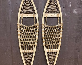 Ojibwa style Wood and Rawhide Snowshoes 10"X48"