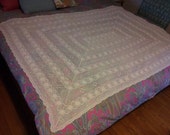 Vintage, Hand Crocheted Ivory Table Cloth, Bohemian Gypsy Curtain Boho Coverlet Wedding Tablecloth Lace Bedroom Drapes Summer Bedspread Wrap