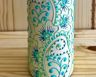 Hand Painted Floral Oil Dispenser – Textured Glass Coastal Decor