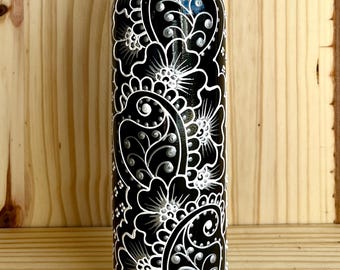 Hand Painted Oil Dispenser – Black, Silver and White