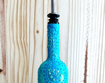 Hand Painted Turquoise Oil Bottle | Coastal Kitchen Decor, 750ml