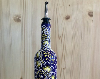 Henna Style Olive Oil Dispenser, Purple, Yellow & White Accents