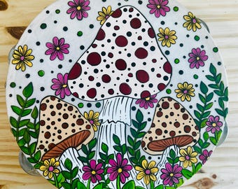 Hand-Painted 8" Folk Art Tambourine | Woodland Whimsy Decor |  Mushroom Decor