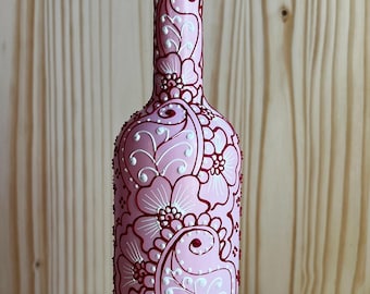 Valentine’s Day Kitchen Decor – Hand Painted Olive Oil Bottle with pink, red, and white floral design– Galentine’s Gift – Hostess Gift