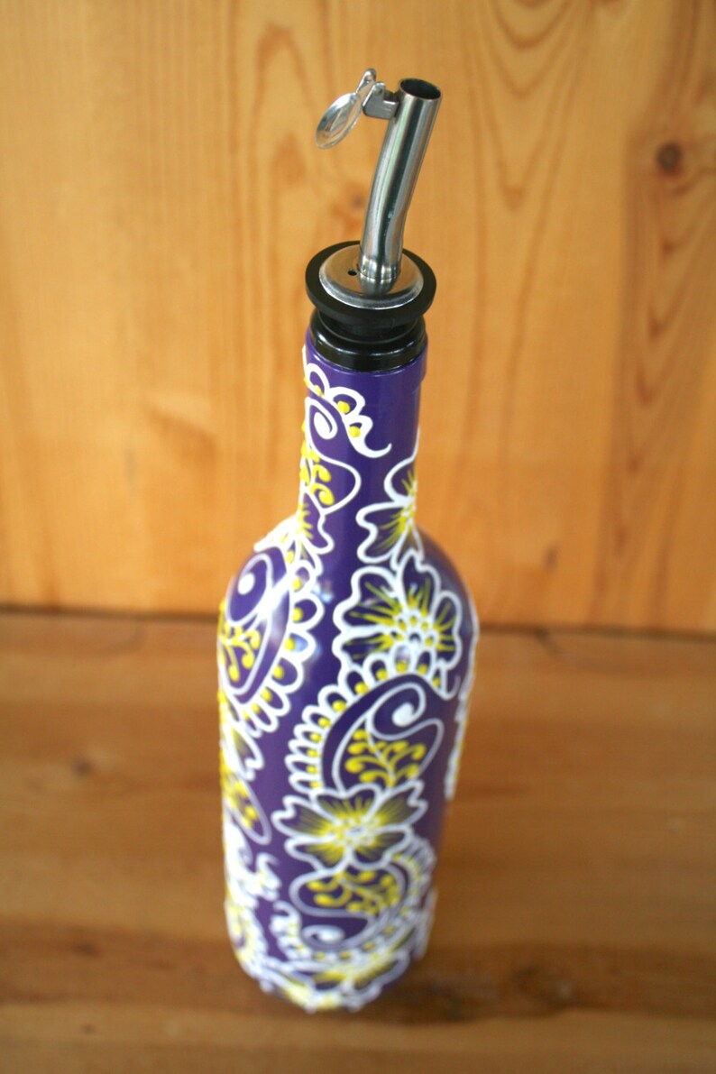 Wine bottle Olive Oil Dispenser with Henna inspired design Etsy