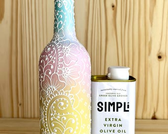 Olive Oil & Vinegar Dispenser Bottle | Pastel Ombre Floral | Refillable Glass Dispenser