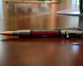 Gun Metal Finish Gift for Veteran; Gift for Service Member; 30 Cal Bolt Action Handcrafted Apple Wood Pen