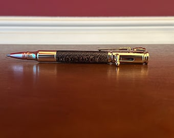 Bolt Action Bullet Pen  | Black Palm Stabalized Wood | Gold Finish | Rifle Clip | ink pen gift | handmade pen  | outdoorsman gift 2077