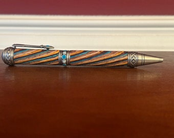 Southwestern Pen - Turquoise Stone - arrowhead clip - Handmade Pen - Antique Pewter - Colorgrain Wood - Gift Pen 2021