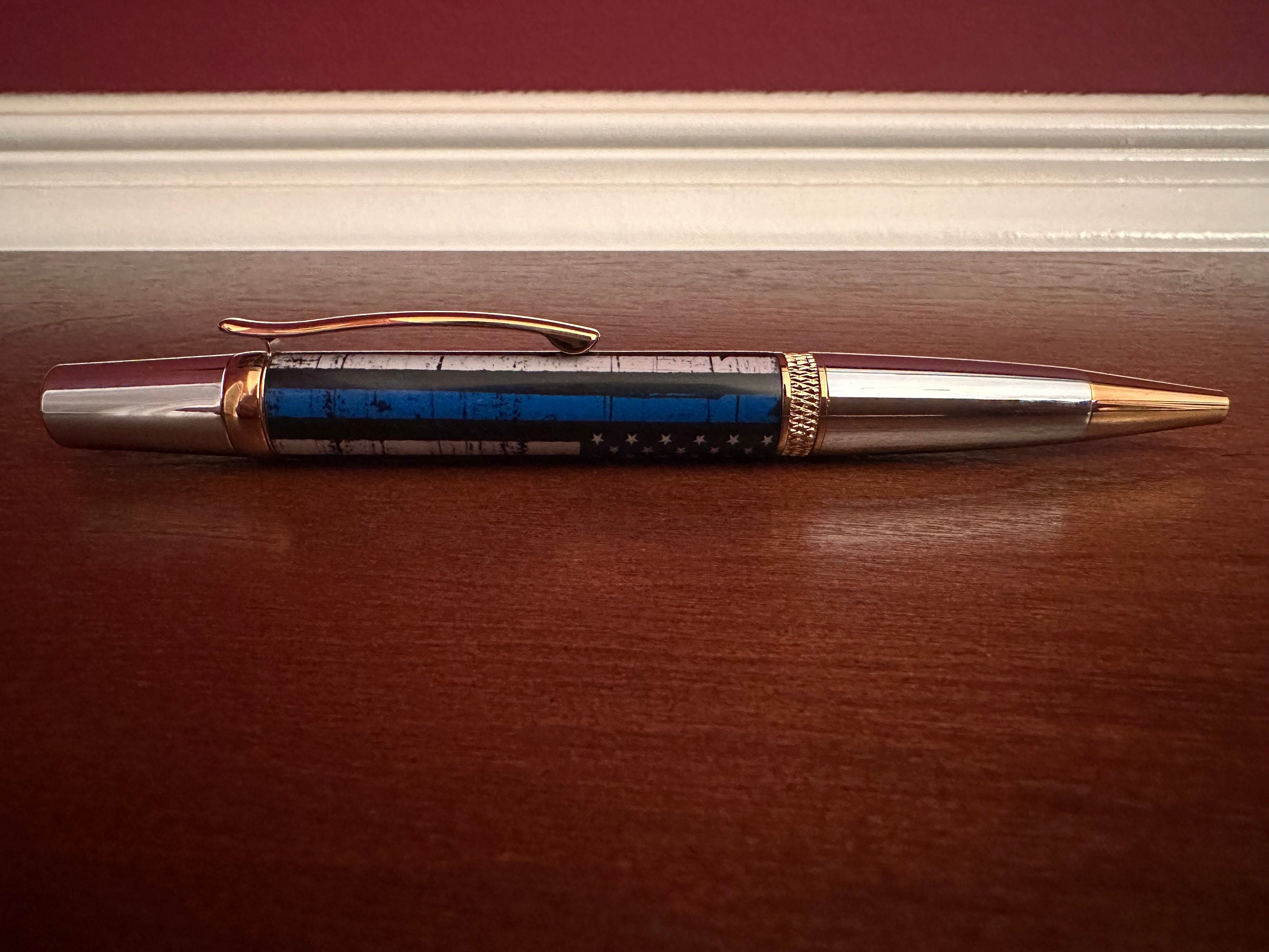 Thin Blue Line Pen | Distressed American Flag, Chrome & Gold 1956 - Etsy
