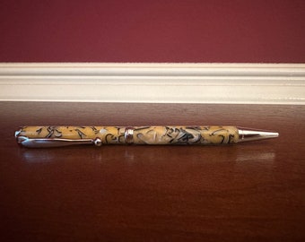 Squiggly Line Pen - Yellow Acrylic - Planner Pen - Journal - Graduation Gift - Office Desk - Handmade Gift - Chrome Finish 2081