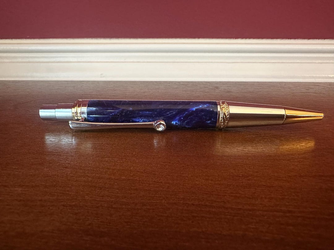 Blue Ice Acrylic Click Pen | Chrome and Gold Titanium Finish ...