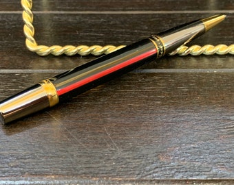 Thin Red Line Gift Pen - Fire and Rescue - Firefighter - Gun Metal and Gold Titanium Finish - Thank you Band - Schmidt refill - gift 1623