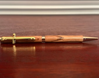 Olive Wood Handmade Pen | Holy Land | Gold Christian Cross Clip | Bethlehem Wood | Baptism Christening Gift | 24k Gold | Handmade 1779