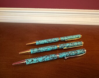 Turquoise Color Handmade Petite Size | Acrylic Pen | Planner Pen Gift | Gold Titanium Nitride | Chrome finish | 1333 1332 1754