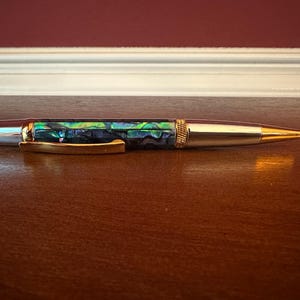 Paua Abalone Shell Ballpoint Pen | Blue Natural Abalone | Gift Idea | Titanium Gold and Chrome | Gift Idea | 1889