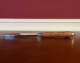 Letter Opener | Envelope Opener | Redwood Burl Wood  | Office Desk Accessories | Handmade Gift | Home Office Desk | Chrome Blade 2076