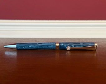 Bolígrafo acrílico italiano azul – Bolígrafo de cristal Swarovski hecho a mano 2032