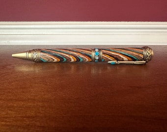 Southwestern Pen - Turquoise Stone - arrowhead clip - Handmade Pen - Antique Brass - Colorgrain Wood - Gift Pen