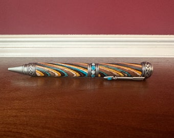 Southwestern Pen - Turquoise Stone - arrowhead clip - Handmade Pen - Antique Pewter - Colorgrain Wood - Gift Pen 2021