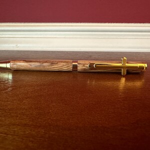 Olive Wood Handmade Pen | Holy Land | Gold Christian Cross Clip | Bethlehem Wood | Baptism Christening Gift | 24k Gold | Handmade 1779
