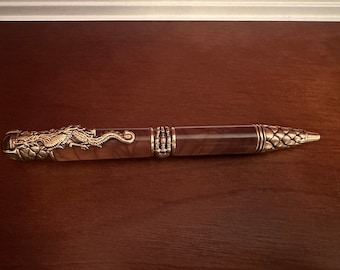 Dragon Pen - Handmade Pen - Tiger Eye Crystal - Antique Copper - Golden Acrylic - Dragon clip - Gift Pen 2015