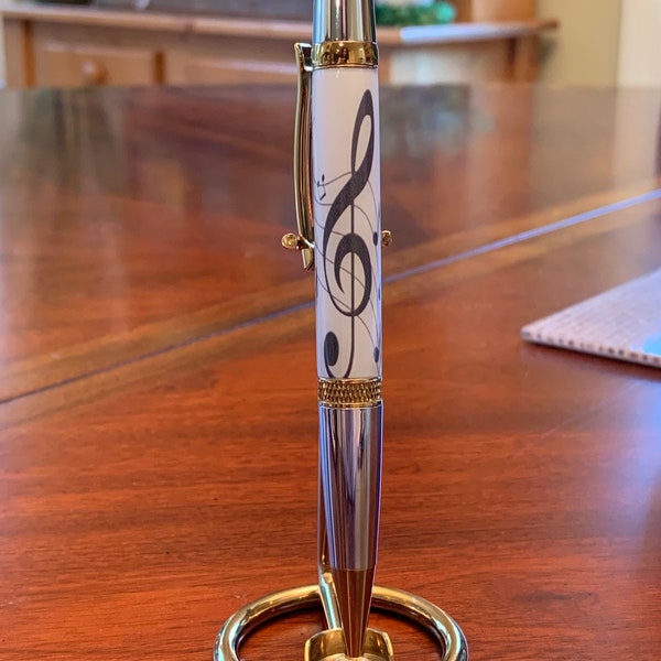 Musician Pen Gift - Music Teacher - Musical Symbol - Clef Note - Chrome and Titanium Nitride Gold Finish 1639