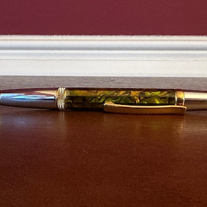 Paua Abalone Shell Ballpoint pen | Titanium Gold and Chrome | Retirement gift | Diamond Knurl 1637