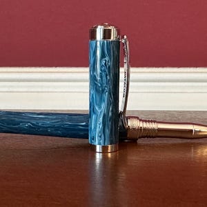 Blue Amedeo Rollerball Handmade Pen | Non Postable Cap | Ink pen gift | Chrome Gold Finish  1430
