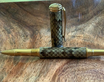 Snakeskin Rollerball Pen - Canebrake Rattlesnake - Luxury Handmade Gift - Outdoorsman Gift - Exhibition Quality - Titanium Nitride Gold 1769