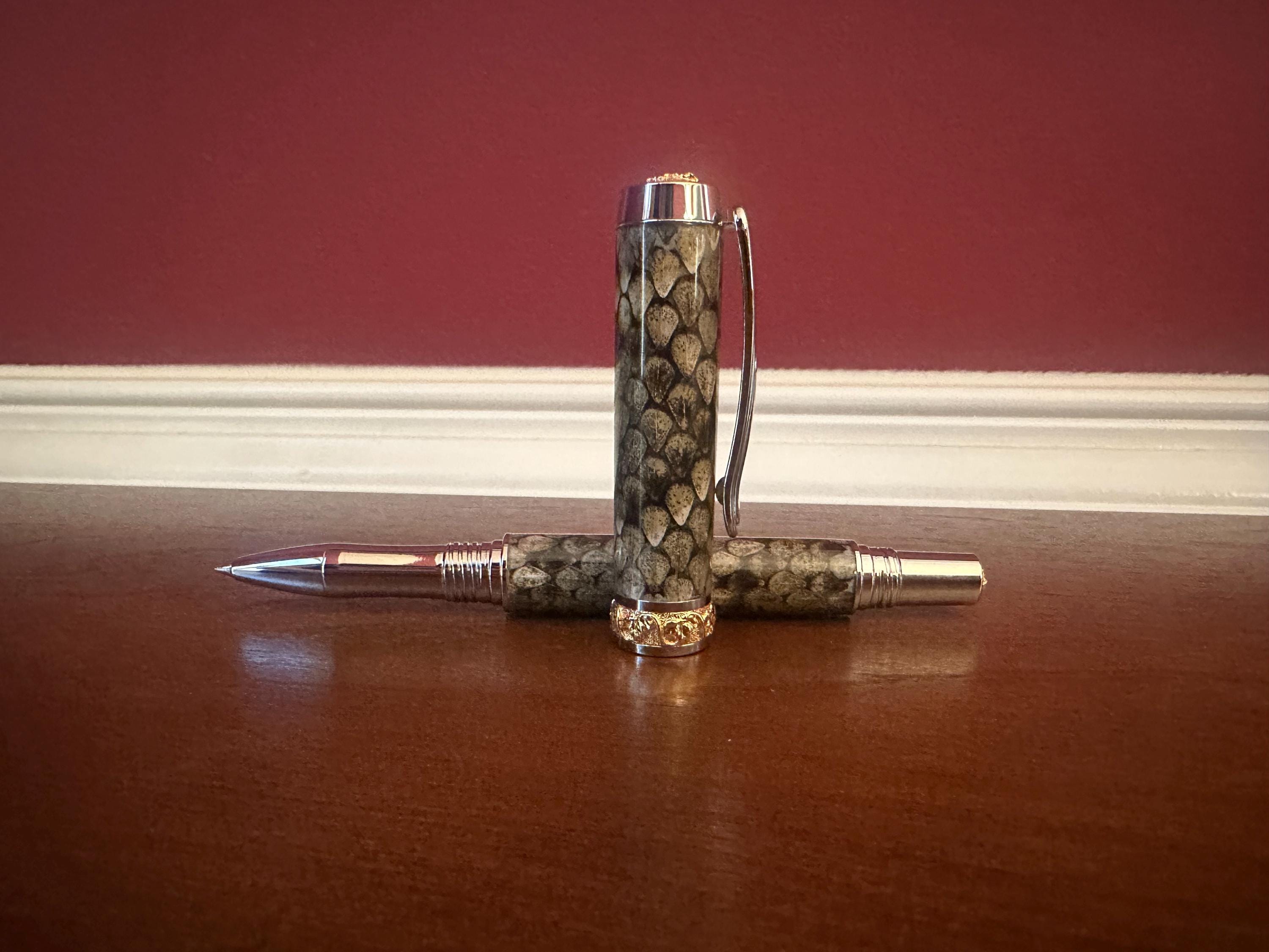 Diamondback Rattlesnake Rollerball Pen Handmade Chrome & Gold Pen 2418