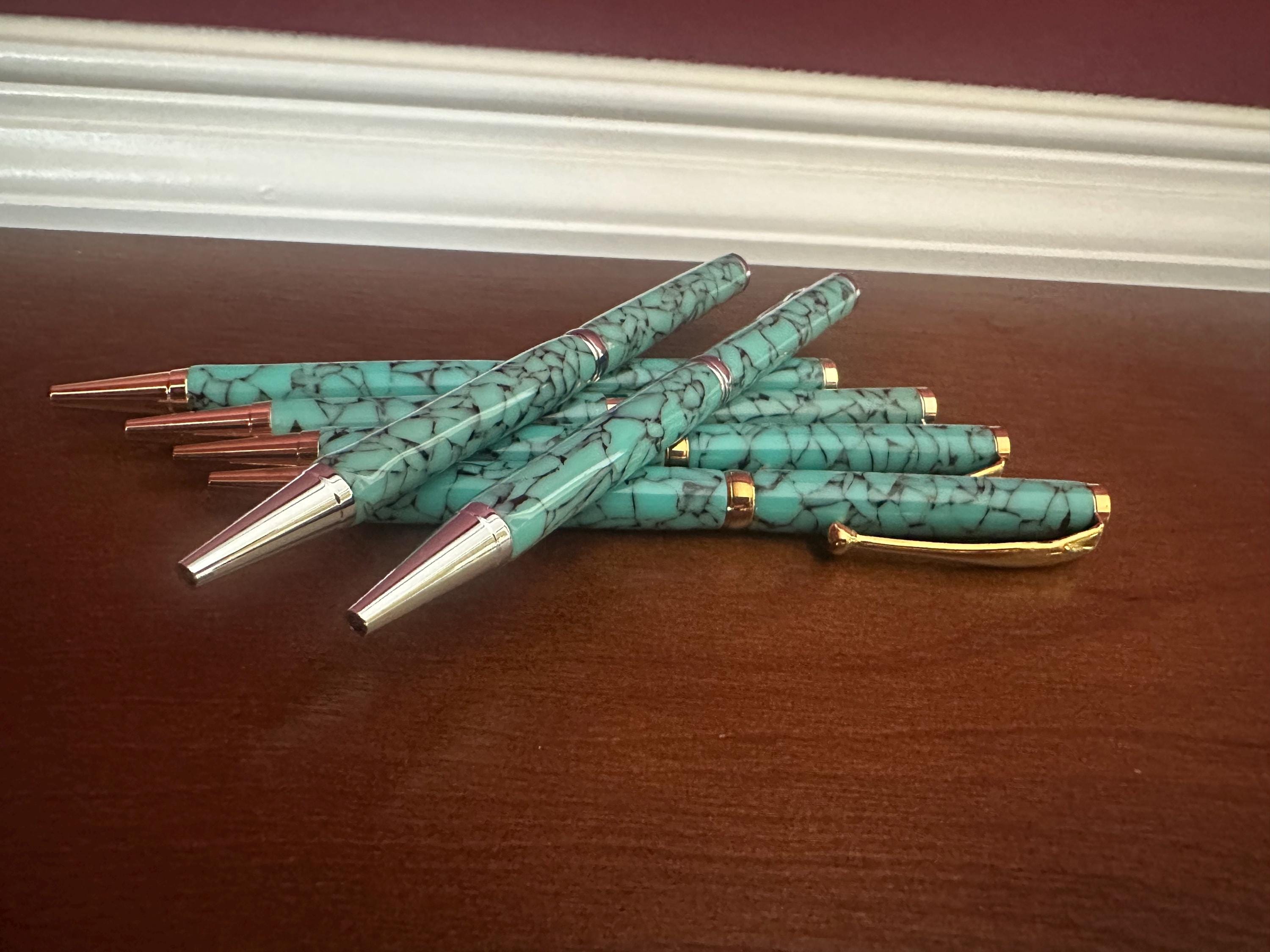 Turquoise Acrylic Handmade Pen Journal Pen Mothers Day Gift Gold and Chrome finish 1333