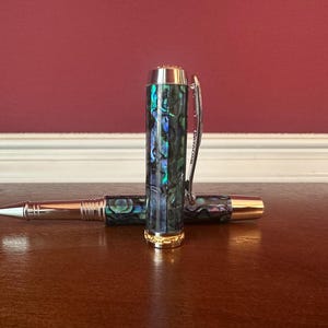 Paua Abalone Rollerball Pen - Chrome and Gold - Executive Gift  - Christmas Gift - Non Postable - 2409