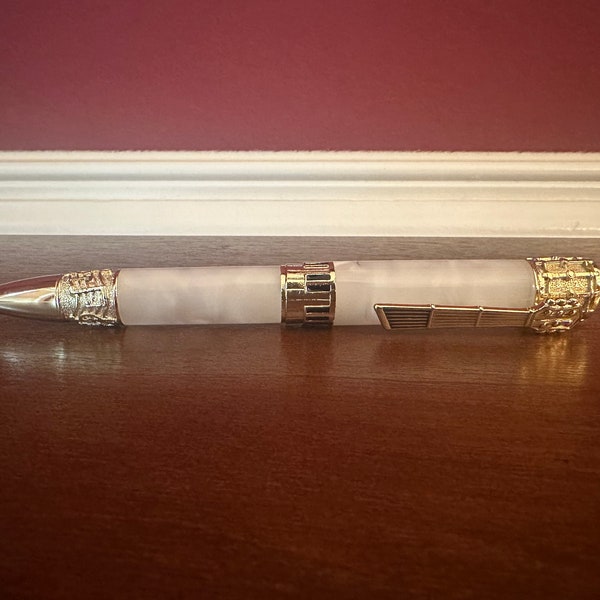 Music Pen  | Piano Player Art | Piano Player Pen | drum player gift | Music Lover | Pearl White Aqua Acrylic - 24k Gold 1072