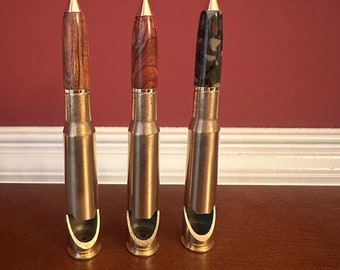 Bullet Pen | 50 Caliber Authentic Machine Gun | Bottle Opener | Brass | Cocobolo Wood | Camouflage | Gift | Handcrafted