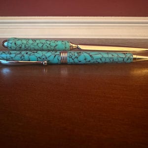 Turquoise Pen and Letter Opener - Acrylic - Handmade Gift Set - Desk Accessories - Chrome finish