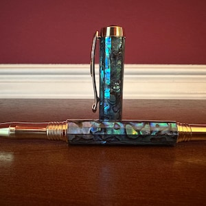 Paua Abalone Shell Pen | Rollerball Pen | Gold Titanium Finish | Rollerball | Gift 2407
