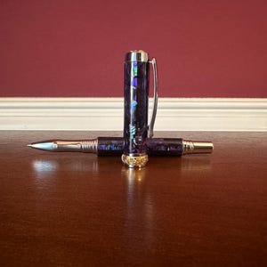 Paua Abalone Shell Pen | Chrome and 22k Gold Finish | Rollerball Pen | Handmade Gift 2373