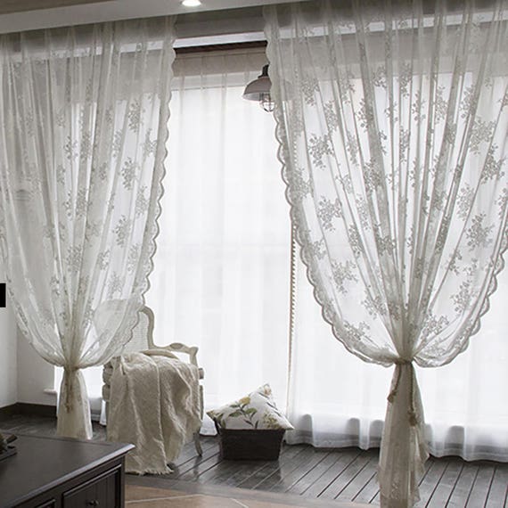 Patchwork embroidery curtain white shabby chic vintagestyle rose window curtain lace Swedish Farmhouse boho country style 314