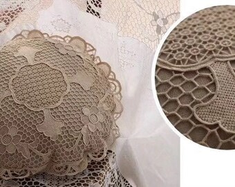 Shabby Chic 100% Delicate Vintage Venice Lace Linen Natural Beige Handmade Round Pillow Shams, Cushion Cases