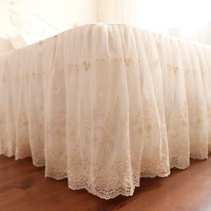 Made to Order: Fairy Tale Double Layer Off White Lace Bed Skirt, Dust Ruffles, King Size Bed, BC029