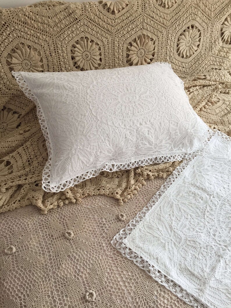 A Pair of Shabby Chic Cotton Handmade Battenburg Lace Pillow Etsy