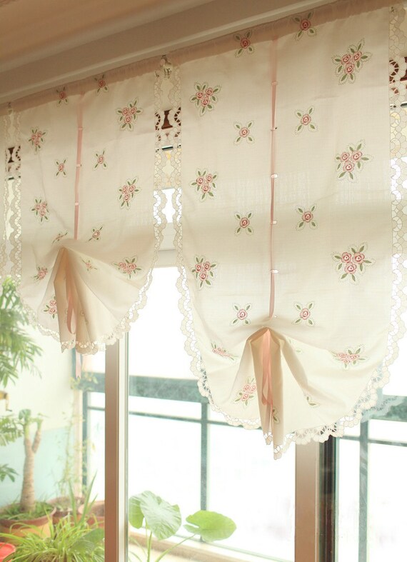 Pair Of Victorian Shabby Chic Embroidery Pink Rose Pull Up Etsy
