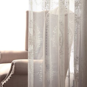 Impresionante shabby chic cuento de hadas cortina blanca transparente, cortina de encaje, cortina plisada de bolsillo / pellizco, cortina imagen 3