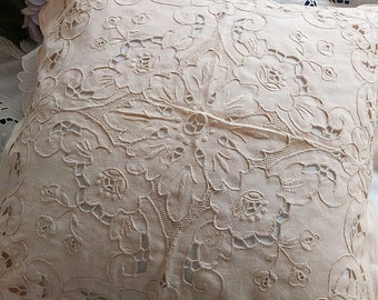 Fine Arts: Shabby Chic Vintage and Rococo 100% Cotton Hand Embroidery and Lace Time Natural Beige Cushion Case, Cushion Sham