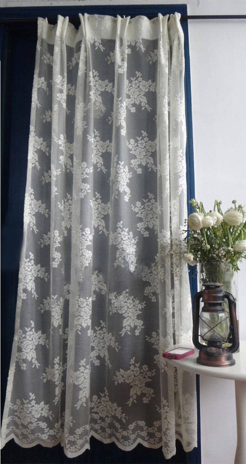 Shabby Chic French Country Style Fairy Tale Vintage Creamy Not White Rod Pocket Rose Lace Sheer Curtains Sheers