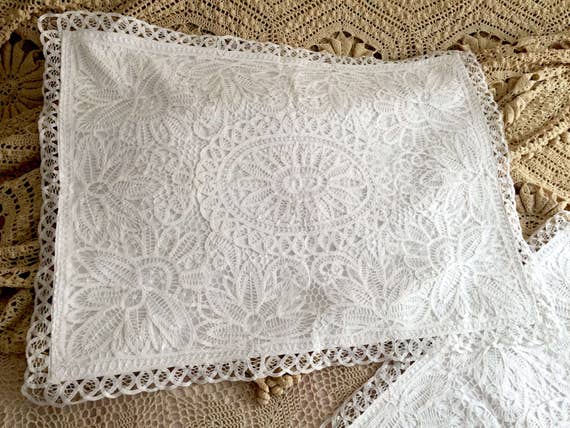 A Pair of Shabby Chic Cotton Handmade Battenburg Lace Pillow Shams, Pillow Slips, QueenStandard Size, Linens, Quilt BC027 A Pair of Shabby Chic Cotton Handmade Battenburg Lace Pillow Shams, Pillow Slips, QueenStandard Size, Linens, Quilt BC027