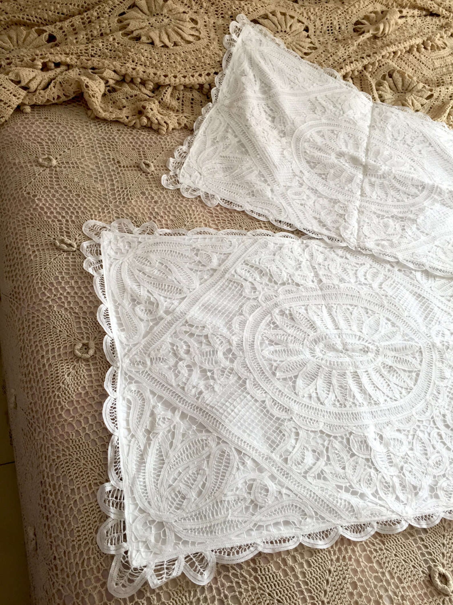 A Pair of Shabby Chic Cotton Handmade Battenburg Lace Pillow Etsy